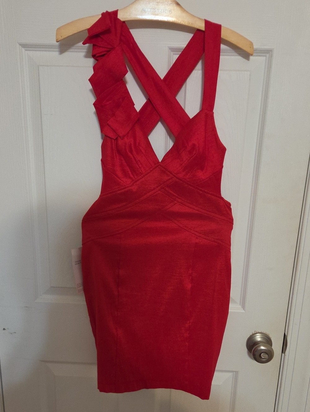VINTAGE Y2k Jessica McClintock Red Ruffled Crisscross Mini Dress SIZE 2 NWT